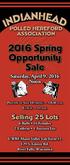 2016 Spring Opportunity Sale Saturday, April 9, 2016 Noon