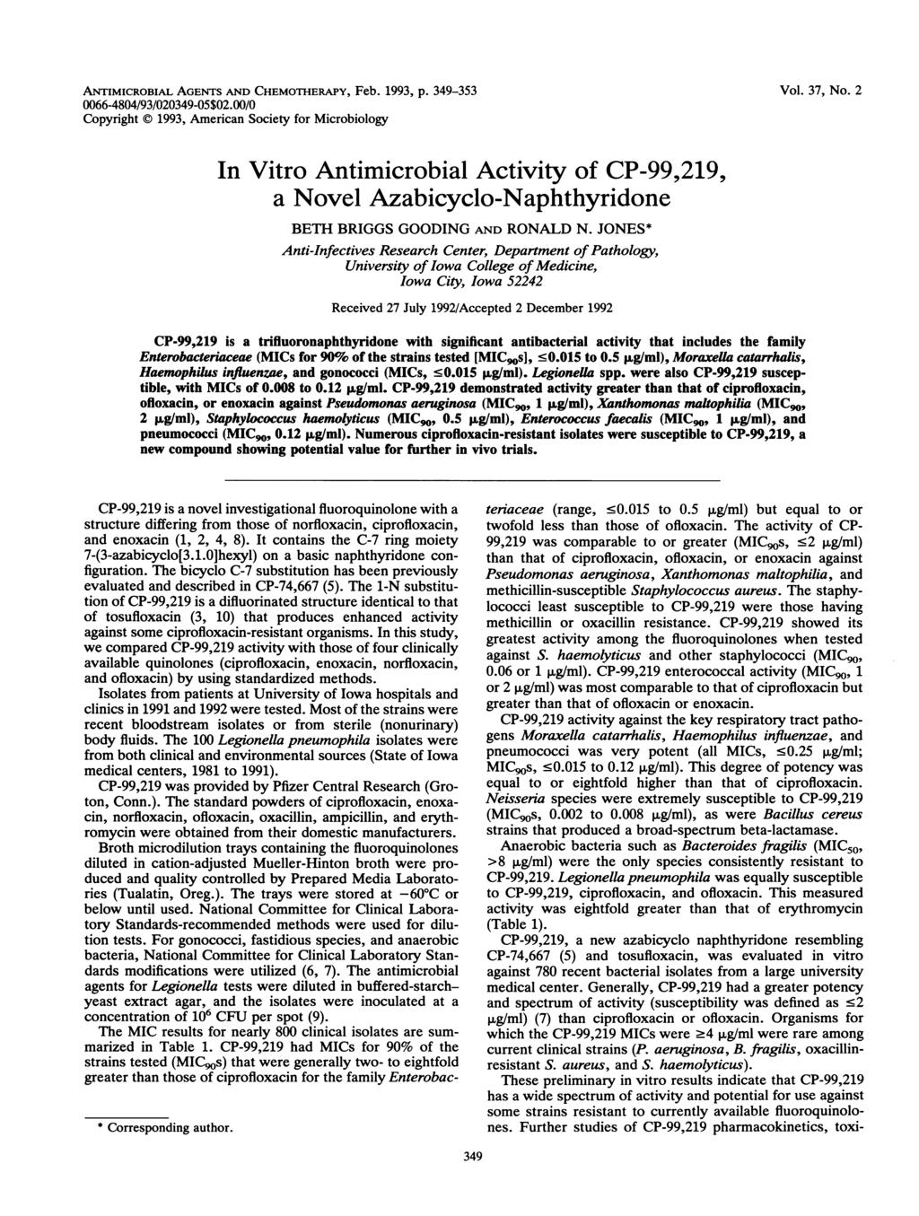 ANTIMICROBIAL AGENTS AND CHEMOTHERAPY, Feb. 993, p. 39-353 0066-0/93/0039-05$0.00/0 Copyright 993, American Society for Microbiology Vol. 37, No.