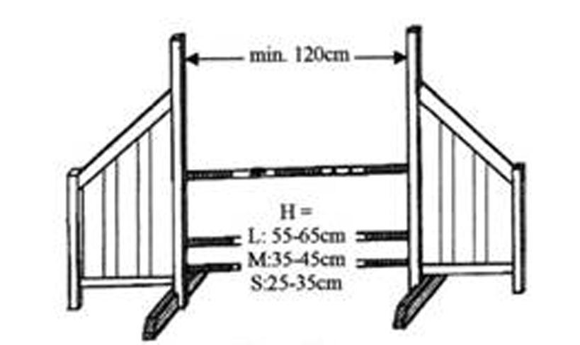 The highest pole is placed at the back: L: 21.6 (55cm) to 25.6 (65cm). M: 13.8 (35cm) to 17.7 (45cm). - S: 9.84 (25cm) to 13.8 (35cm) The total depth must not exceed: L: 21.6 (55cm) - M: 15.