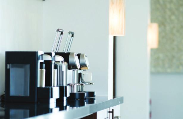 The coffee bar features espresso, cappuccino and a variety of coffees from around the world.