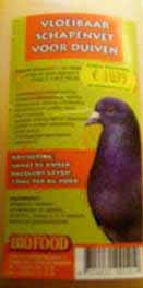Left: This vitamins supplement comes from Poland and is added twice per week in the pigeon drinking water. Right: Seen and used more and more by pigeon fanciers: liquid sheep fat for pigeons.