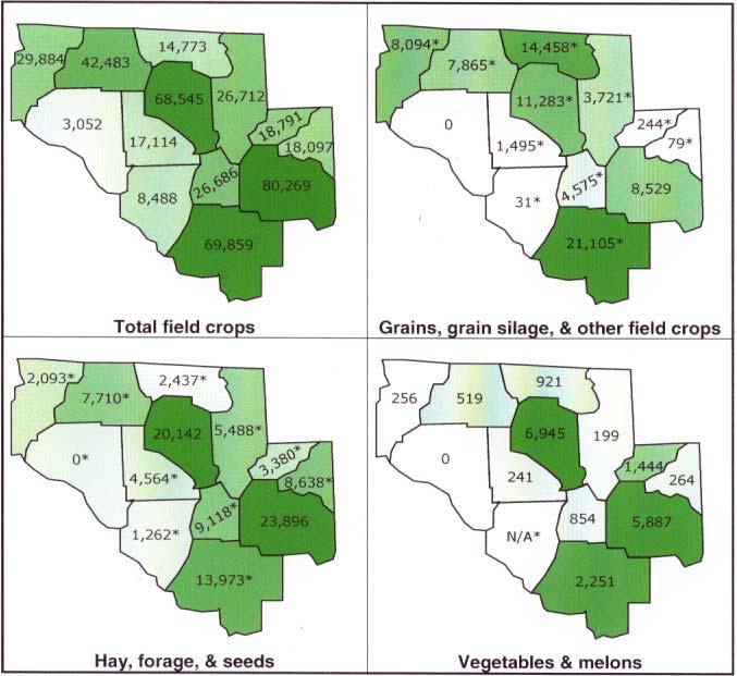 Field crop production was greatest in Alachua, Levy, and Suwannee counties (Fig. 8).
