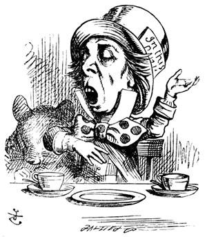 `No, I give it up,' Alice replied: `what's the answer?' `I haven't the slightest idea,' said the Hatter. `Nor I,' said the March Hare. Alice sighed wearily.