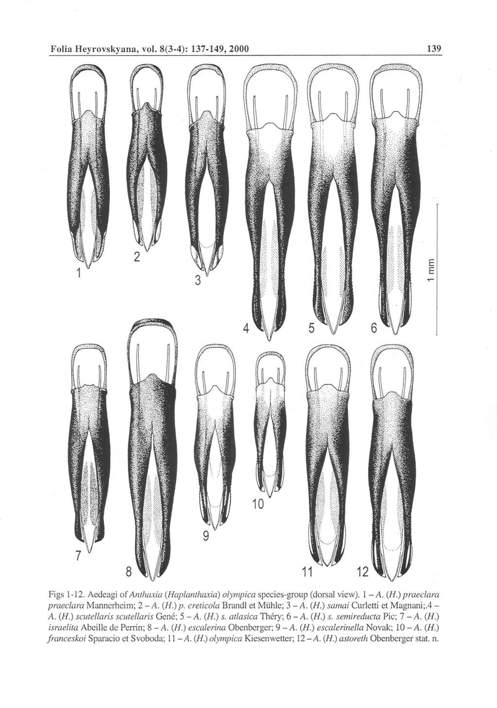 Folia Heyrovskyana, vol. 8(3-4): 137-149, 2000 139 I ';1 Figs 1-12. Aedeagi of Anthaxia (Haplanthaxia) olympica species-group (dorsal view). 1 -A. (//.)praeclara praedara Manncrhcim; 2 - A. (H.) p.