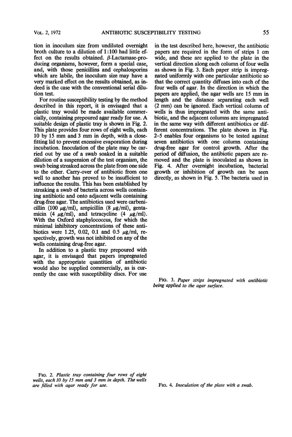 VOL. 2, 1972 ANTIBIOTI SUSEPTIBILITY TESTING 55 tion in inoculum size from undiluted overnight broth culture to a dilution of 1 : had little effect on the results obtained.