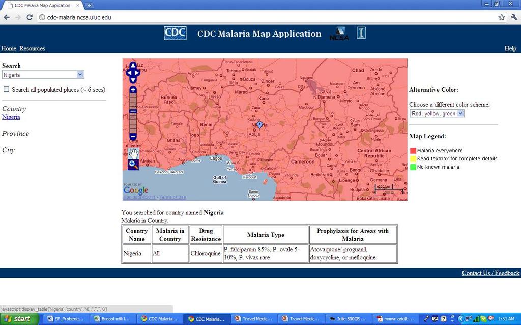 CDC Malaria Risk Map n