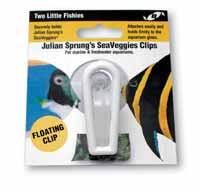 SeaVeggies Clips This unique plastic clip with a large suction cup securely holds Julian Sprung s SeaVeggies. Attaches easily and holds firmly to the aquarium glass.