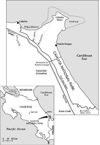 Figure 1. Cahuita National Park and neighboring communities on the Caribbean coast of Costa Rica. Source: Adapted from MINAE s information pamphlet on Cahuita National Park (MINAE 1997).
