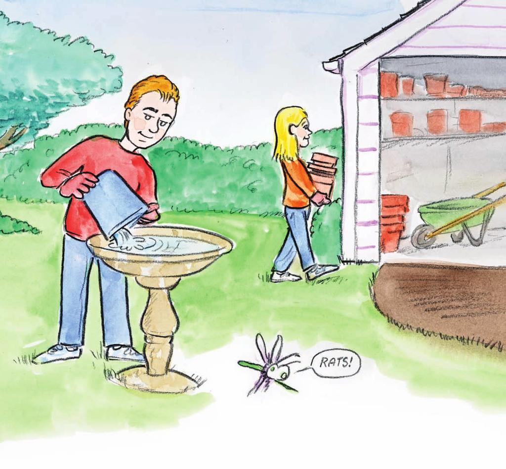 Ricky and Laurel change the water in the birdbath and empty the