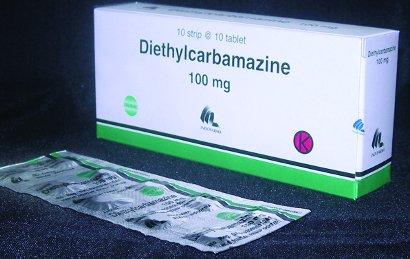 Diethyl Carbamazine Presentation 50,100mg tablets