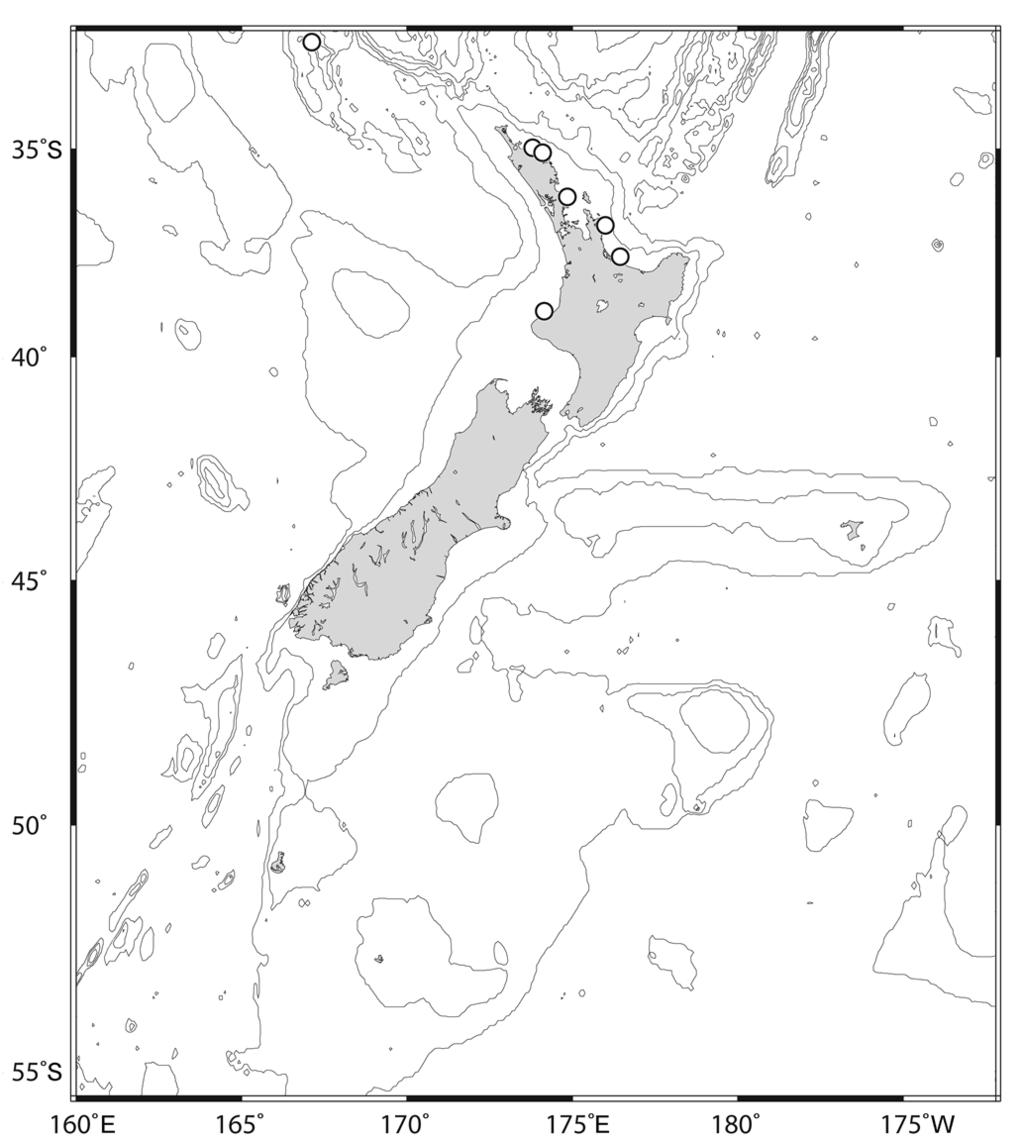 Figure 15. New Zealand distribution of Hemisquilla australiensis Stephenson, 1967. Hemisquilla australiensis has been recorded at depths of 55 127 m. Remarks. The New Zealand specimens of H.