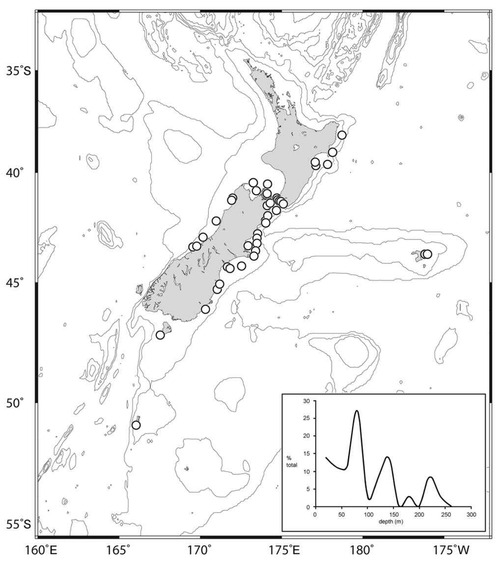 Figure 44. New Zealand distribution of Pterygosquilla schizodontia (Richardson, 1953). Habitat.