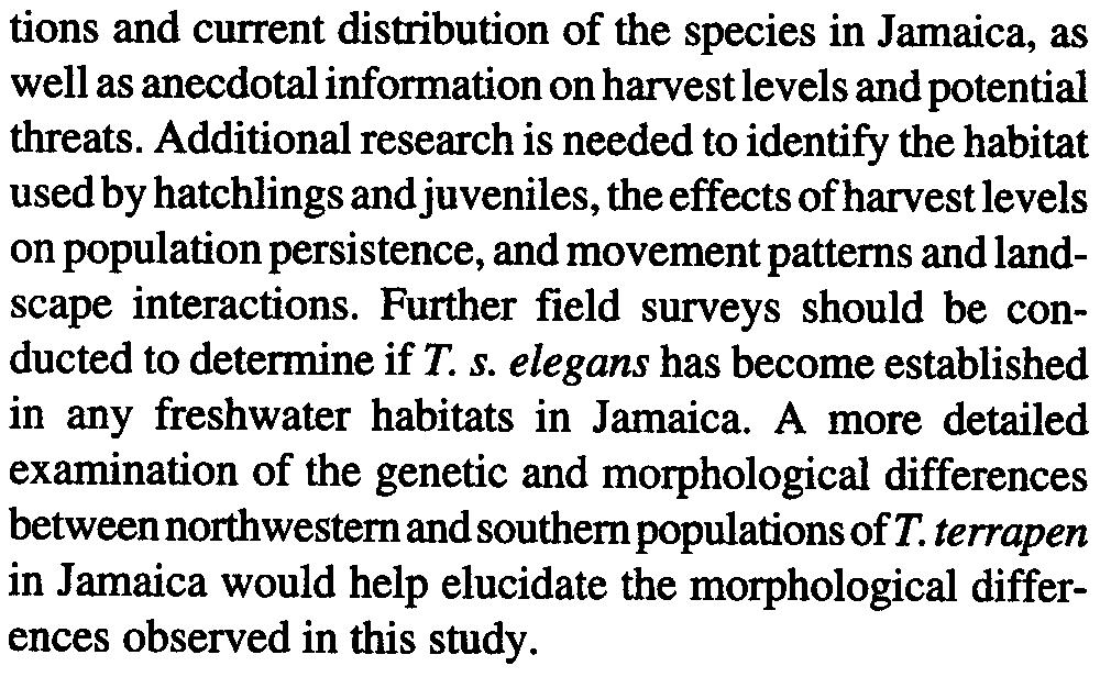 TUBERVILLET AL. -Jamaican Trachemys 915 tions and current distribution of the species in Jamaica, as well as anecdotal information on harvest levels and potential threats.