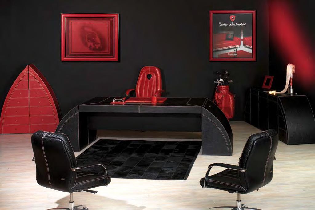 33 SUPER ARCH Office system leather muflone, black and red, ostrich black and racing red, bull logo, nickel 7 up drawers, cm 55x50x140h/each Silk