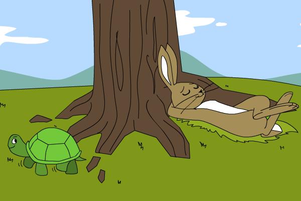 He decided that there was enough time for a little rest. Hare lay down under a shady oak tree. Soon, he was fast asleep.
