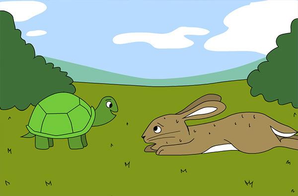He could see Tortoise near the finish line, far ahead. Hare rushed after him as fast as he could. Hare ran like the wind, but it was too late.