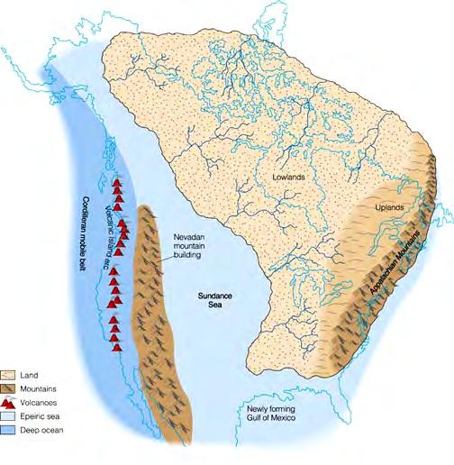 Jurassic geography (170 mya) Extensive marine and terrestrial deposits in the west, especially