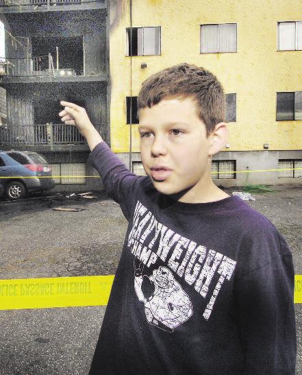 Boy saves neighbours from fire Dustan Roach-Matthews is 11 years old. He lives in North Vancouver. Dustan saw smoke One day in May 2008, Dustan and his dad were in their apartment.