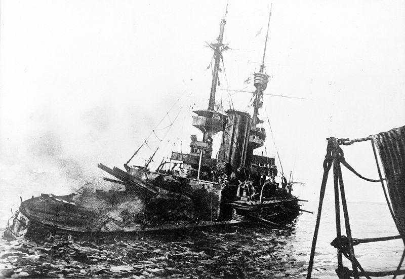 Turkish guns. With attempts to tow her having failed, she was abandoned with most of her crew having been successfully evacuated, and eventually sank.