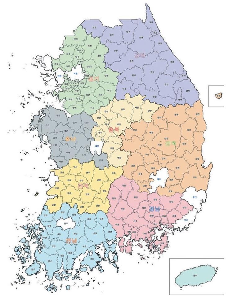 The Republic of Korea is composed of 9