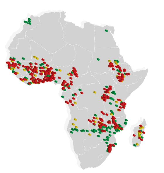 Reported Resistance In Africa by all vectors to Pyrethroids from 2000 2015 Key Confirmed Resistance (<90%