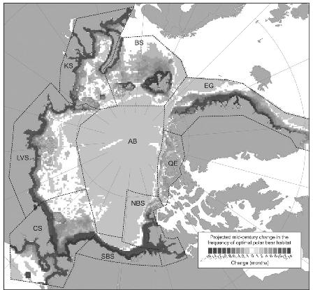 Polar Bear Predicted Change Optimal Habitat 2001-2010 to