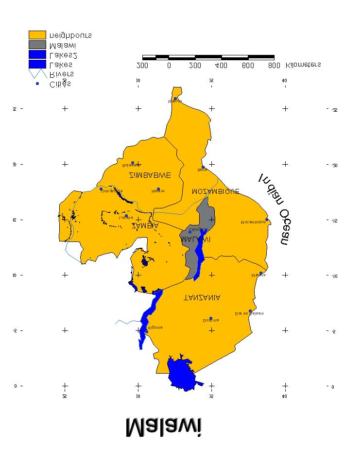 INTRODUCTION Location of Malawi Figure 1. Showing the location of Malawi in relation to the neighbouring sub-saharan African countries.