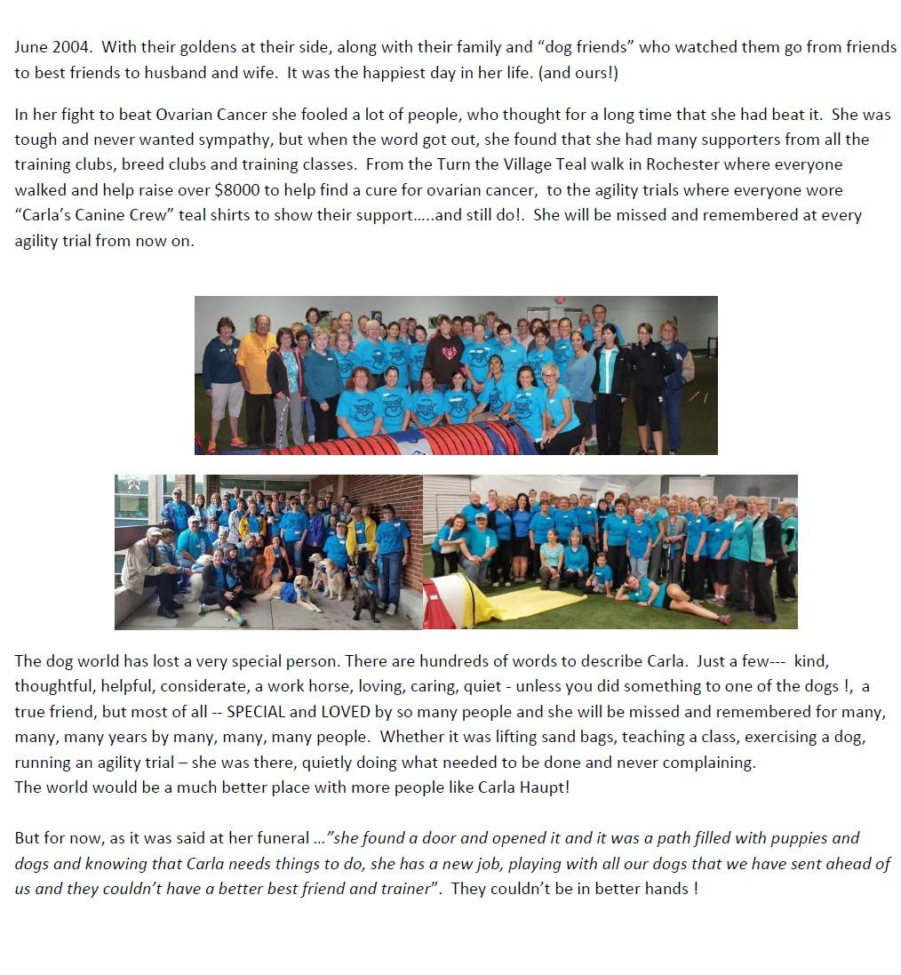 MICHIGOLDEN NEWSLETTER Page 9 In Memory of Carla,