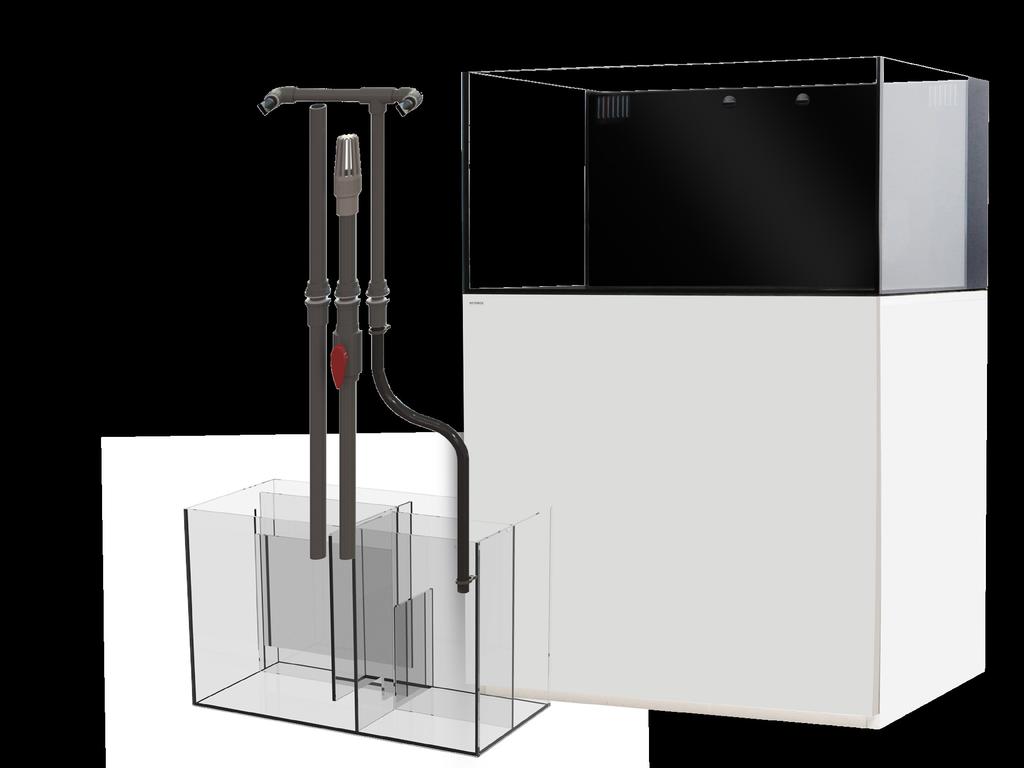 SIDE TO SIDE GLASS OVERFLOW BOX A core feature within the entry level Silver Marine series is the side to side filtration chamber, which is connected to the under cabinet filtration sump.