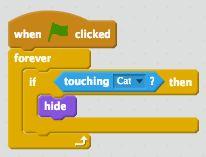 Remember to put this all inside a forever loop so the Snack keeps checking if it s touching the Cat for the entire game, not just once.