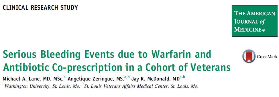 Methods Retrospective study of 22,272 veterans on warfarin between 2002 and 2008 High risk antibiotics included sulfamethoxazole, ciprofloxacin, levofloxacin,