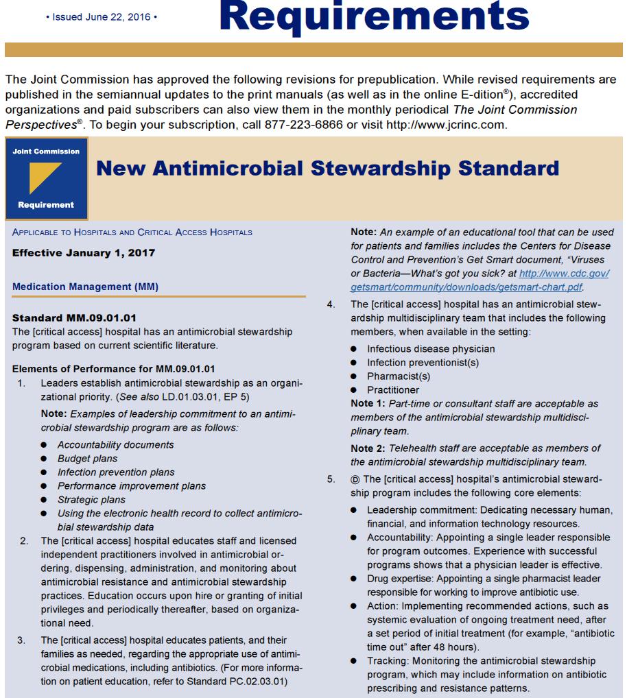 TJC s New Antimicrobial Stewardship Standard Leadership support Education Staff and licensed providers Patients and families ASP Team
