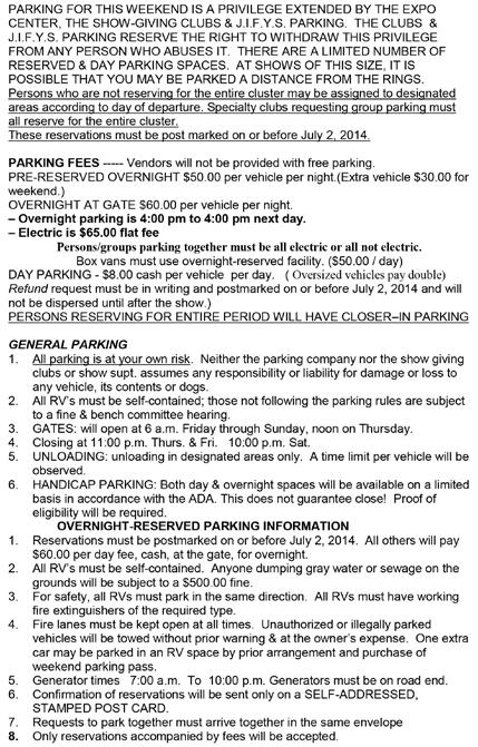 PARKING INFORMATION These reservations must be post marked on or before July 1, 2015.