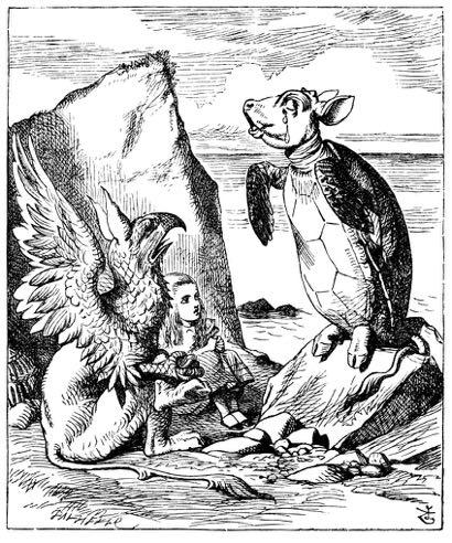 (IF you don t know what a Gryphon is, look at the picture.) Up, lazy thing! said the Queen, and take this young lady to see the Mock Turtle, and to hear his history.