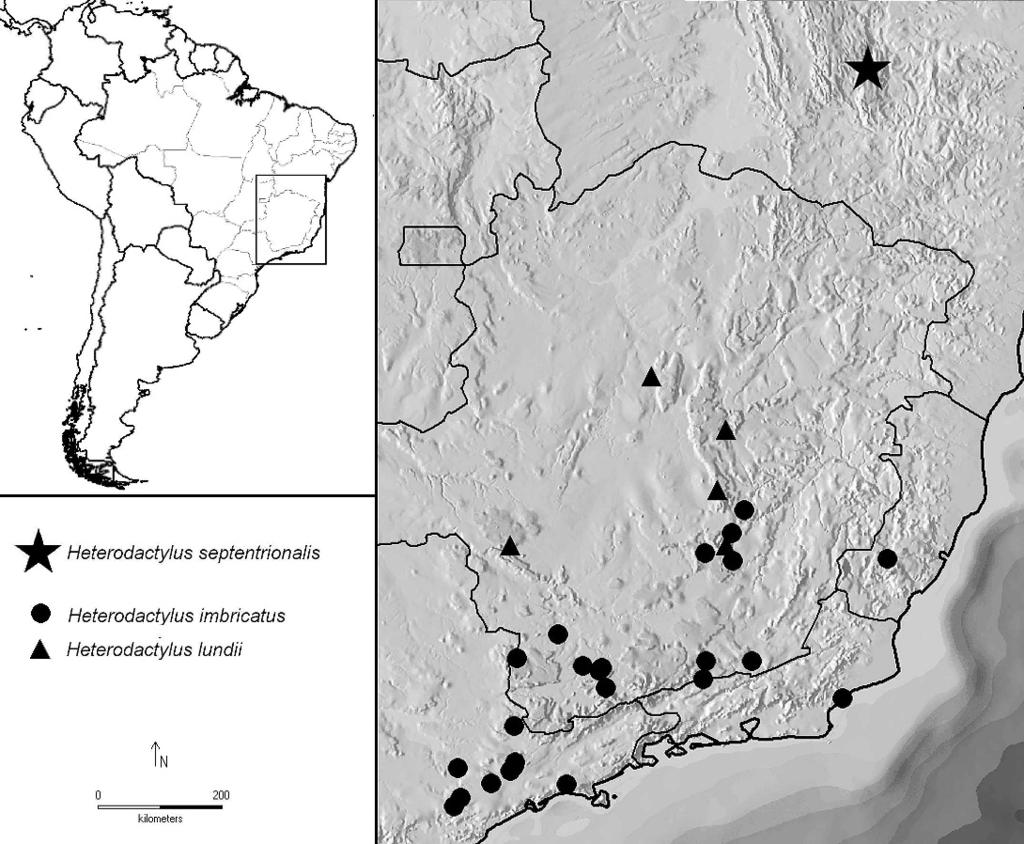 610 M. T. RODRIGUES ET AL. FIG. 4. Distributional records of Heterodactylus imbricatus, Heterodactylus lundii, and Heterodactylus septentrionalis in Brazil based on collection records and literature.