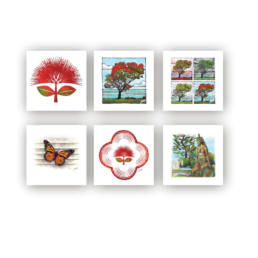 GIFT CARDS Small Folded Gift Cards - Blank Inside Pohutukawa Motif Pohutukawa