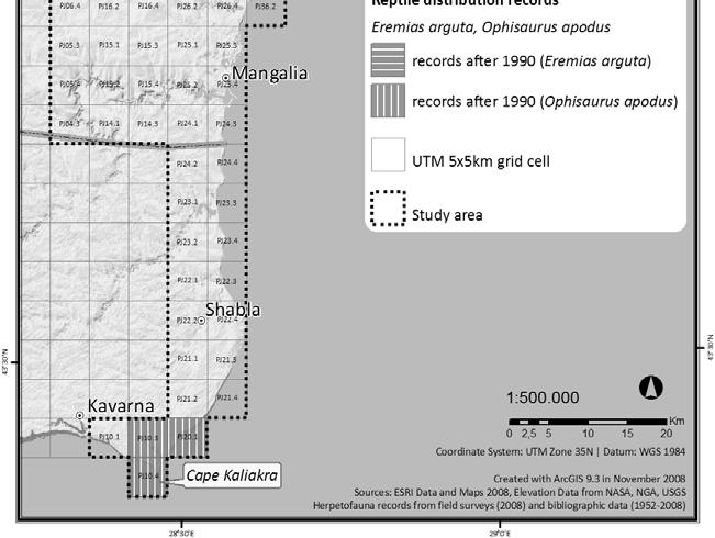 Figure 15 Distribution of the Steppe Runner Eremias arguta and the European Glass Lizard