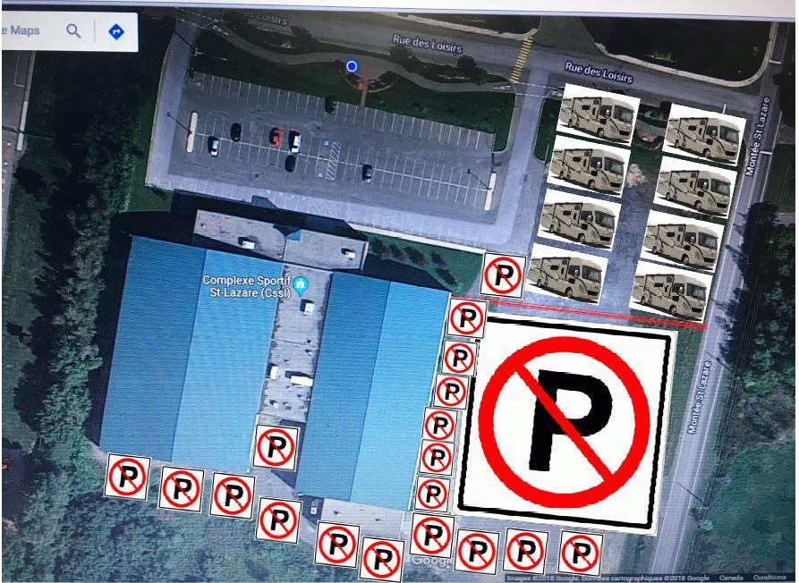 PARKING AND CAMPING DIRECTIONS COMPLEXE SPORTIF ST-LAZARE 1850 RUE DES LOISIRS ST-LAZARE J7T 3B4 Highway 20 from the East (Montreal) Stay on the 20 to Exit 22 Coming off exit turn left (north) on