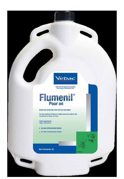 Flumenil Pour On Scientifically formulated to kill ticks at every stage of the lifecycle larvae, nymph and adult in deer, dairy and beef cattle.