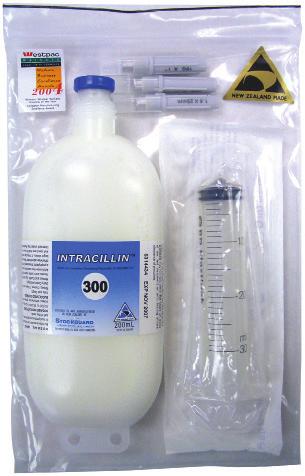 Intracillin 300 Injection A sterile, aqueous suspension of 300,000i.u./mL procaine penicillin G. Available in 200mL pillow packs.