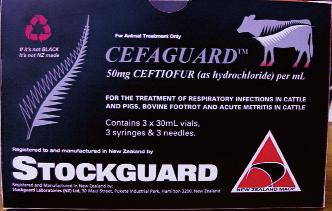 Cefaguard TM RTU Injection A sterile suspension containing 50mg/mL Ceftiofur, as the hydrochloride. Available in packs containing 4 ready to use 30mL vials, 4 syringes and 4 needles.