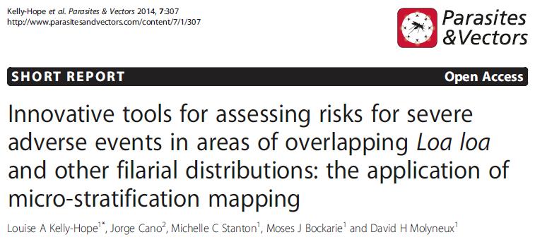 Emerging strategy to solve Loa loa 1. Exclusion Modelling of high risk communities based on prevalence data.