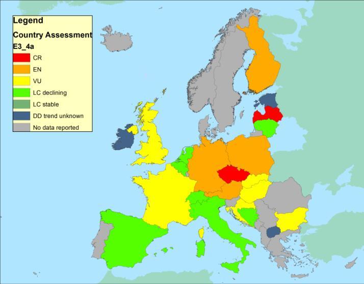 Applications of the Red List The intensity of threat often varies across Europe Wet