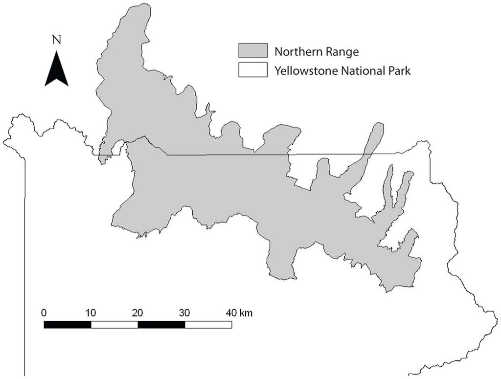 Figure 1. Map of the Northern Range. Northern Range wolves were monitored from 1997 to 2009. doi:10.1371/journal.pone.0017332.