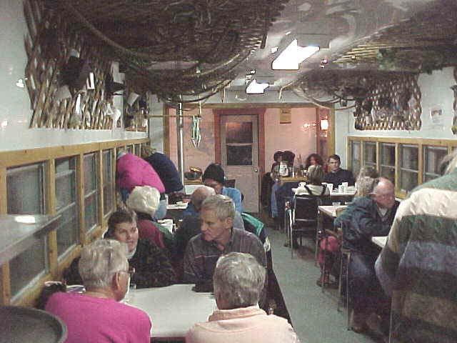 The dining car in the Polar Bear Lodge.