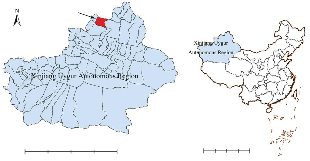 356 Korean J Parasitol Vol. 53, No. 3: 355-359, June 2015 Emin County 0 500 1,000 km 0 1,000 2,000 km Fig. 1. Geographic location of Emin County, Xinjiang, China.