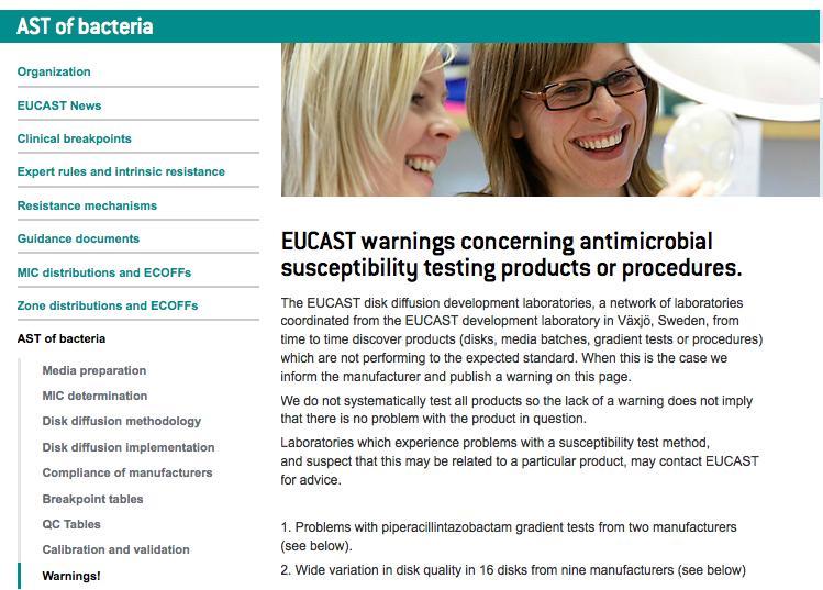 Warnings on EUCAST