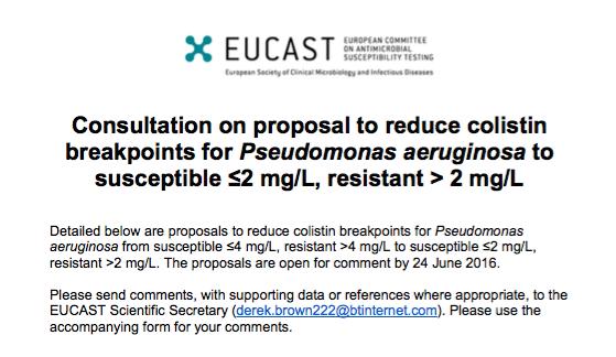 Colistin methods and breakpoints reviewed by joint EUCAST/CLSI