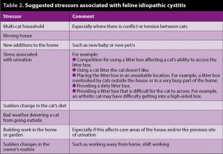 Table 2. Suggested stressors associated with feline idiopathic cystitis. A behavioural consultation may be of value in cases not responding to the measures previously described.