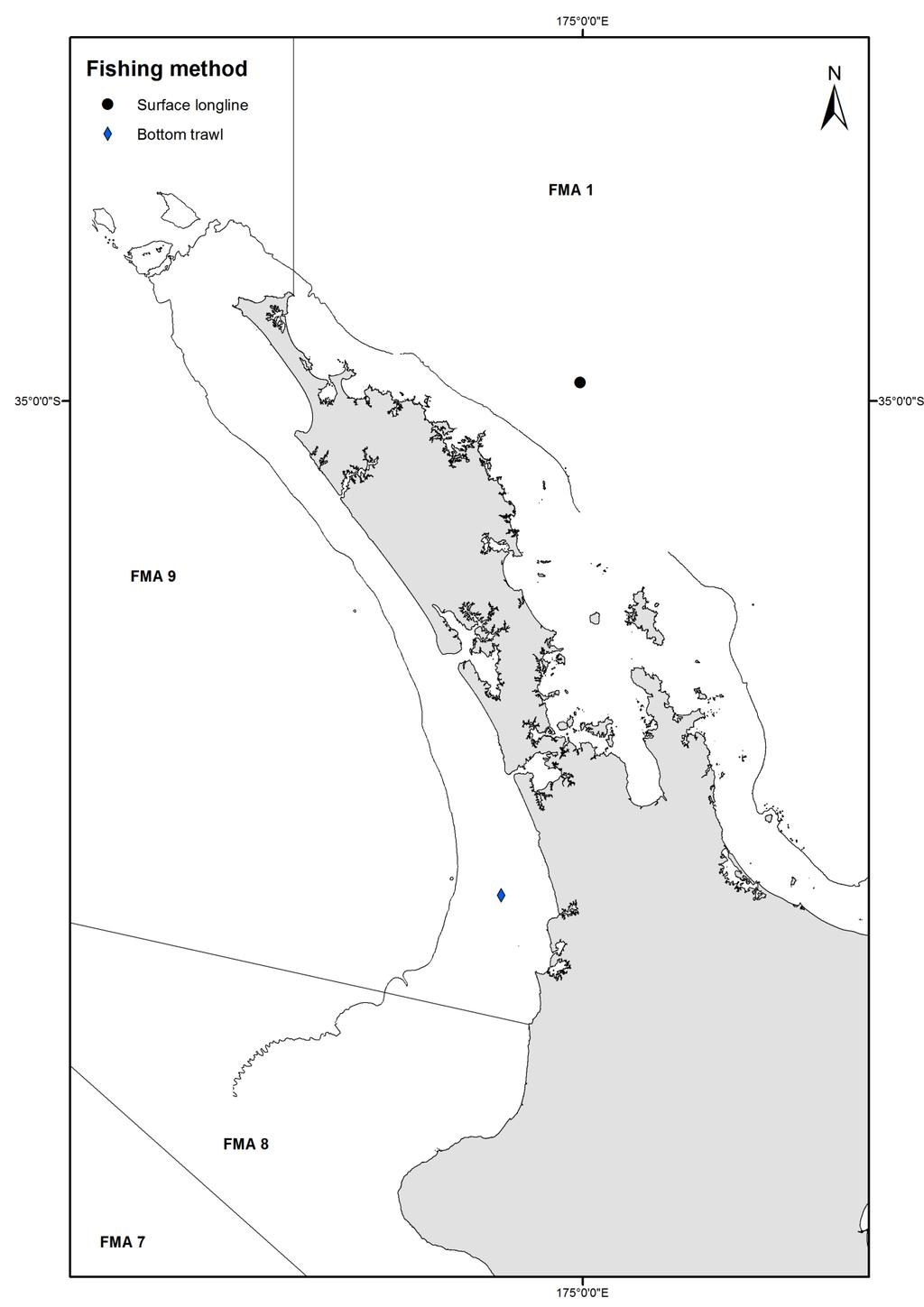 Figure 5. Distribution of reported loggerhead turtle bycatch from 1 July 2008 to 30 November 2015 (n = 2).